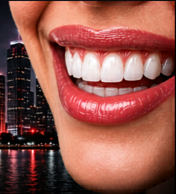Close-up smile showing dental work